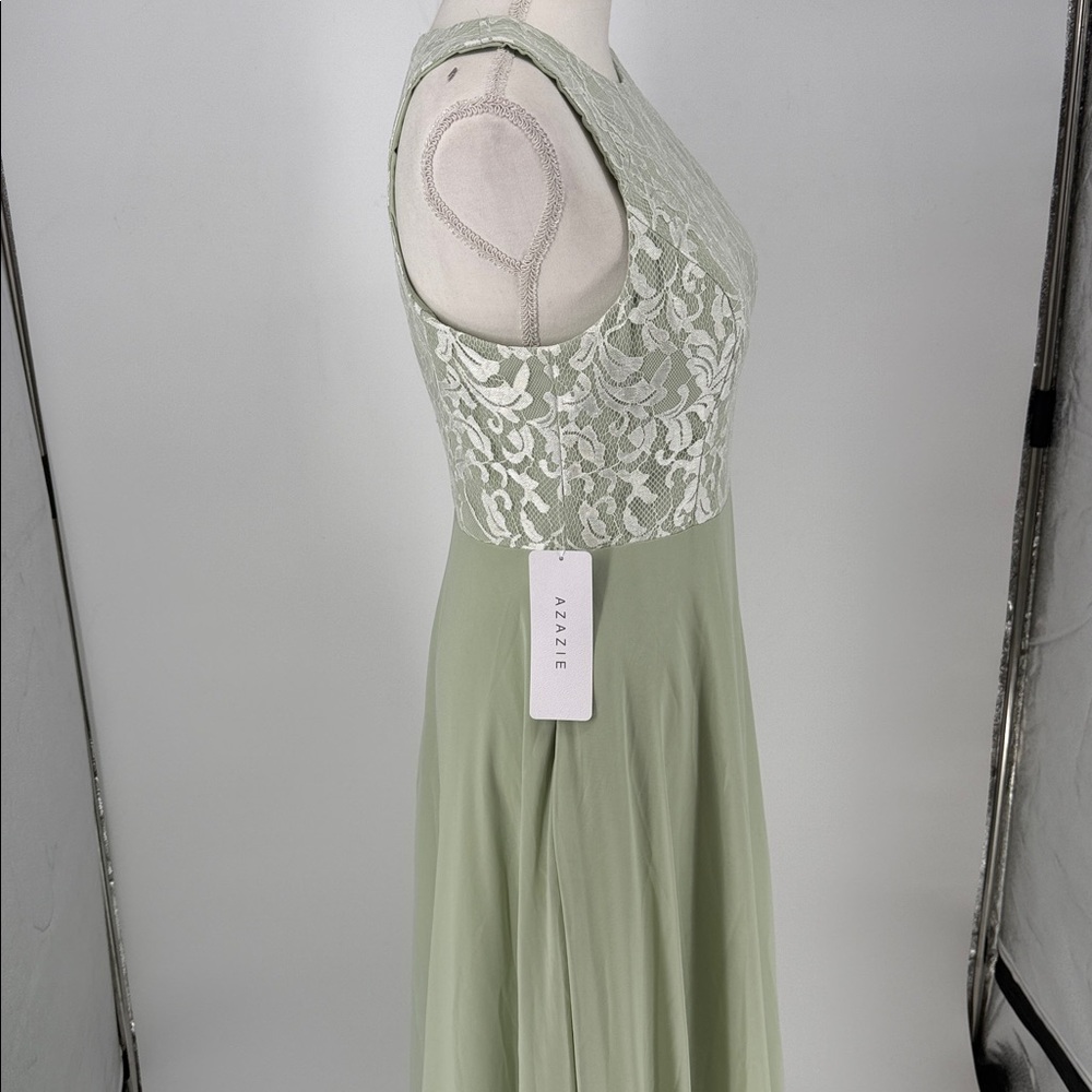 NWT Azazie Kate Bridesmaid Dress Lace Bodice‎ Formal Gown Dusty Sage A8 - Picture 11 of 15